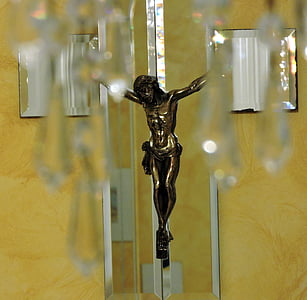 Crucifijo, Jesús, espejo, cristales, vidrio