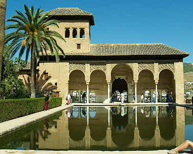 Alhambra, vijver, water, monument, Generalife, Granada, Andalusië
