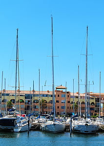 Marina, båtar, havet, hamn, mast, segelbåt, fartyg