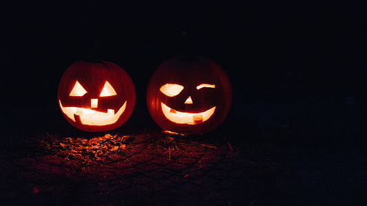 dos, Halloween, calabaza, otoño, calabaza, iluminados, celebración