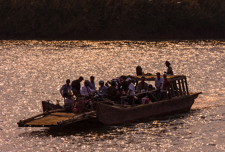 mekong river, ferry, river, abendstimmung, boot, ship, water
