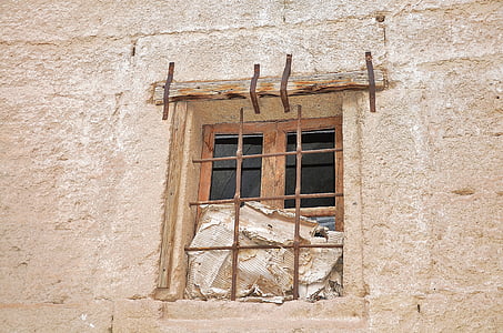 jendela, lama, kaca, batu bata, merah
