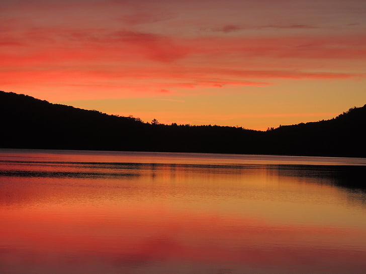 Hickey jazero, Québec, západ slnka, scenics, pokojné scény, pokoj, reflexie