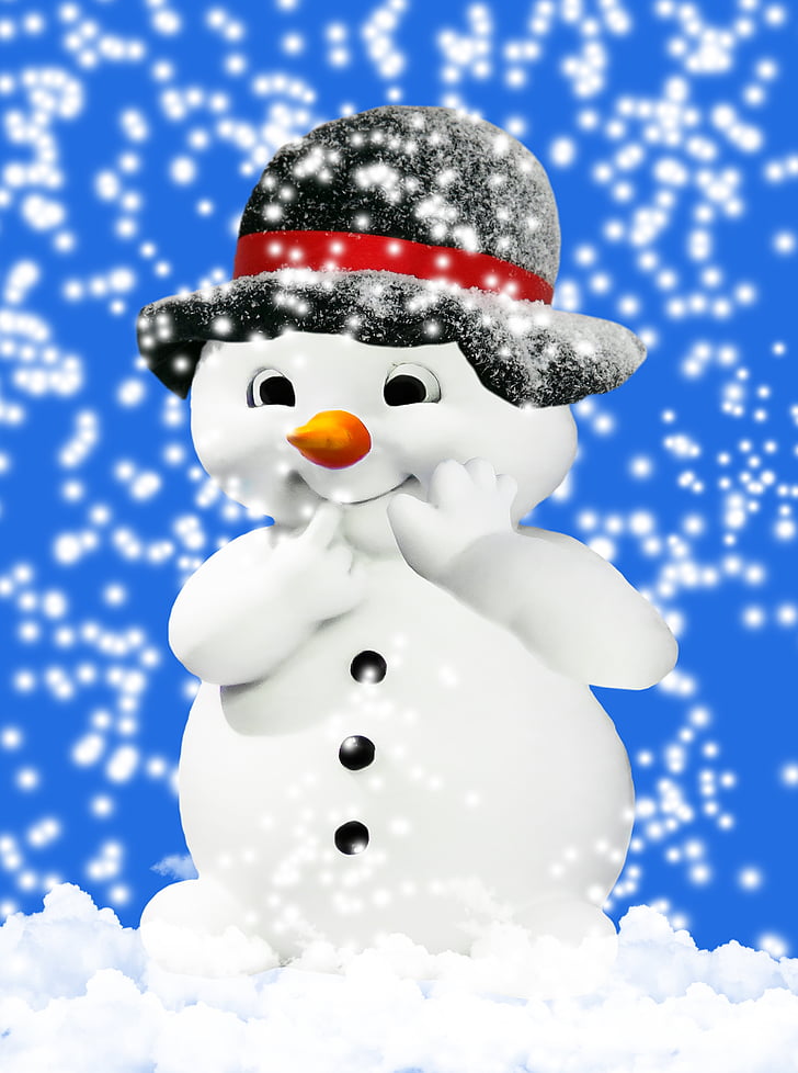 winter, snow, wintry, snow man, snowfall, hat, buttons
