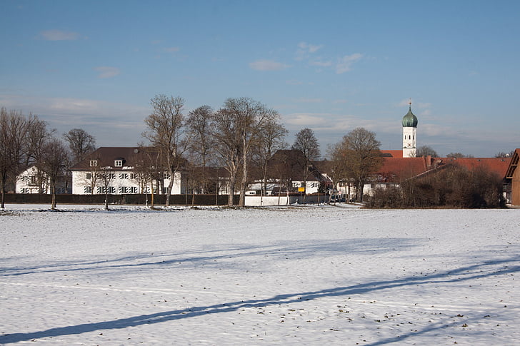 Gut, Manor, St André i möschenfeld, vinter, sne, felt, træer