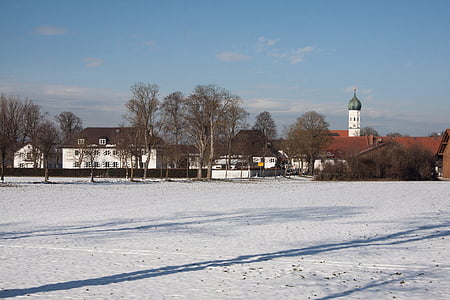 Gut, Manor, sabin-ermin St în möschenfeld, iarna, zăpadă, câmp, copaci
