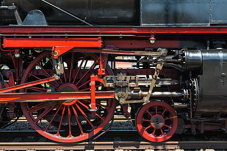 locomotiva cu abur, conectarea tije, roţi, şasiu, cilindru, pinion, cale ferată