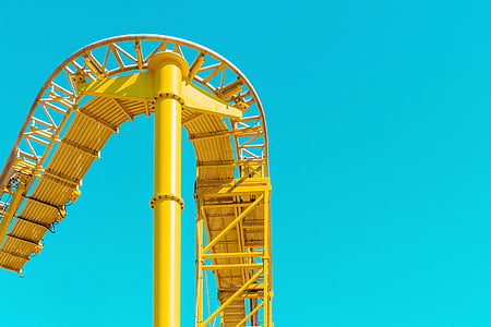 yellow, steel, roller, coaster, frame, architecture, structure