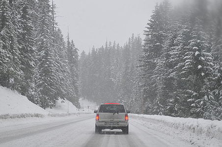road, car, auto, winter, snowed in, scenery, foggy