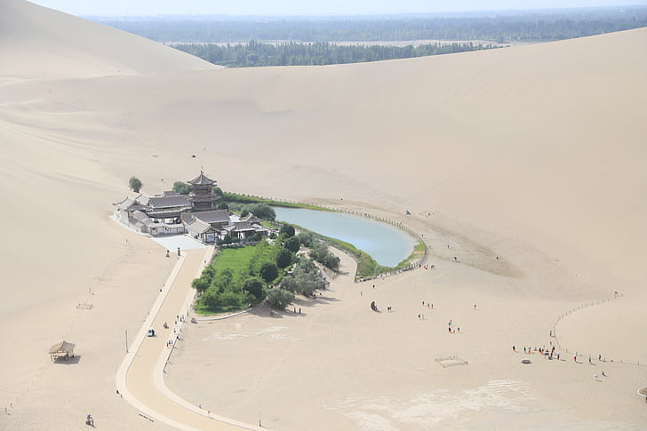 Dunhuang, mingsha, halvmåne lake, sand