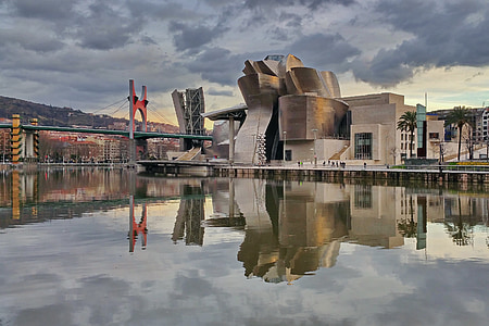 muzej, Guggenheim, Bilbao, poudarja, arhitektura, ogledalo, Ria