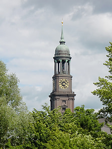 Michel, Tower, Steeple, kirke, Hamborg, ur, Clock tower