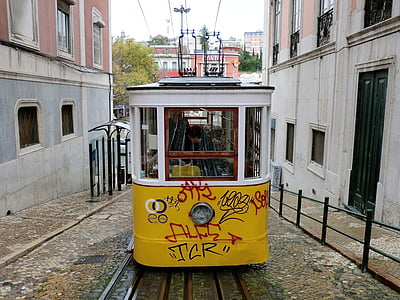 transport, spårvagn, Lissabon, kollektivtrafik, spårvagnsspåren