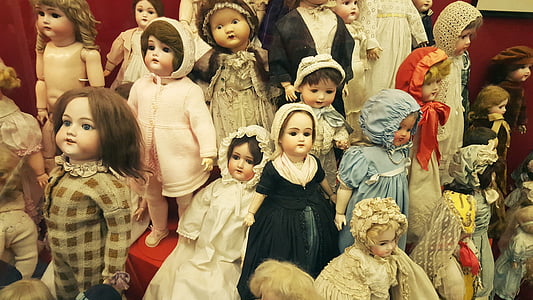 nuket, Vintage, huonokuntoinen poikasen, kuva, lelut, kasvot, vanha