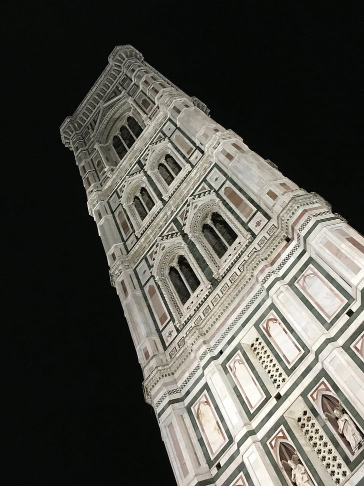 à noite, Itália, Florença, Campanile, arquitetura, Florença - Itália, Toscana