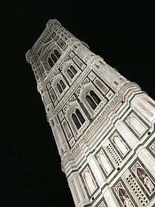 noc, Włochy, Florencja, Campanile, Architektura, Florencja - Włochy, Toskania