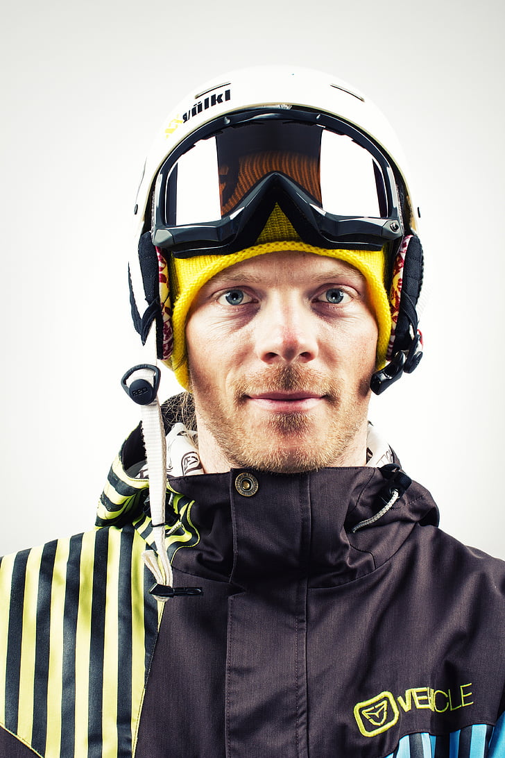 snowboardista, capacete, um homem, menino, foto, a forma do, sorriso