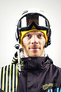 snowboardista, Helm, Ein Mann, Junge, Foto, die Form der, Lächeln