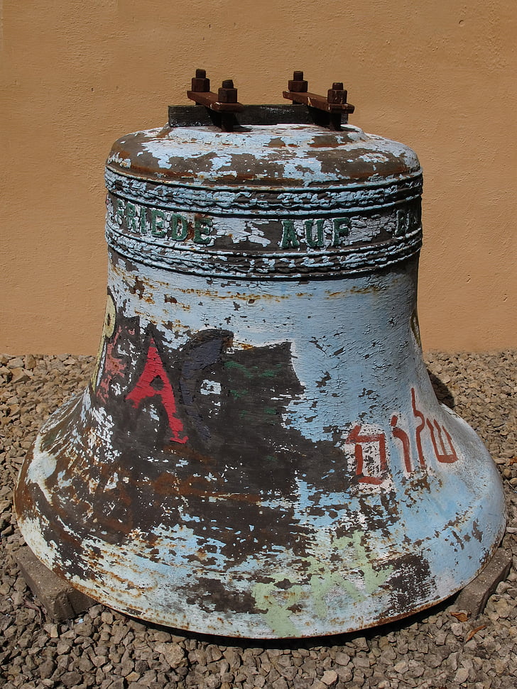 bell, peace bell, harmony, old, weathered, faith, graffitti