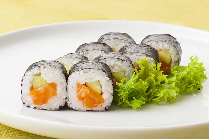 sushi, alimentos, Japón, comida, pescados y mariscos, placa de, cena