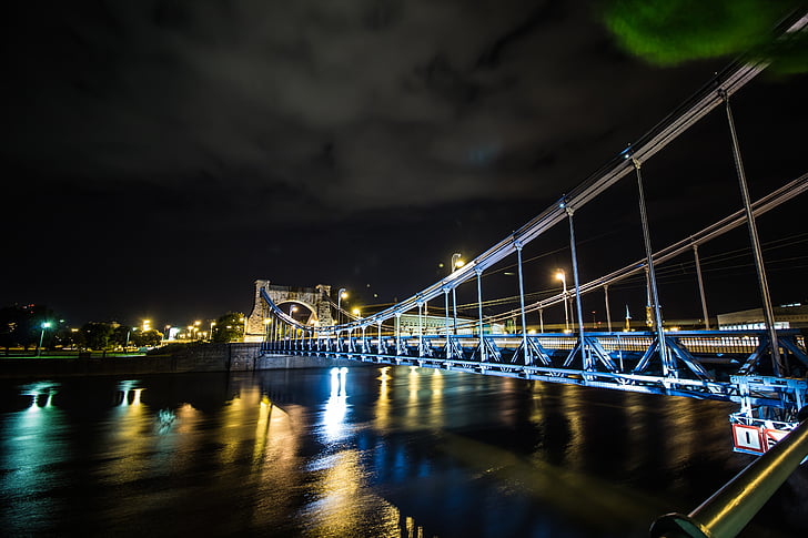 noc, Most, vody, centrum mesta, svetlá, mesto, Architektúra
