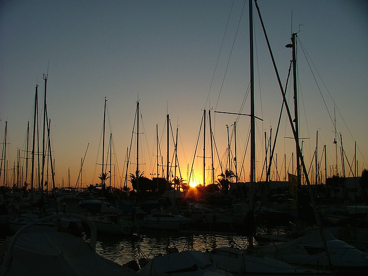 Spanien, La manga, Boote, Sonnenuntergang