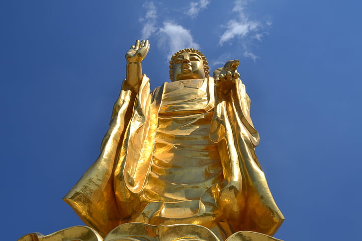 Urumqi, červená Hora, sochy Budhov, Gold, Čína, Socha, Buddha