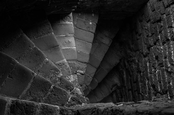 escaliers, Pierre, suite, vers le bas, Ruin, Château, peu à peu