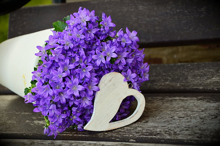 flowerpot, flower purple, mother's day, heart, arrangement, violet, flowers
