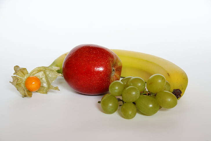 яблуко, банан, виноград, fisalis, фрукти, здоровий, вітаміни