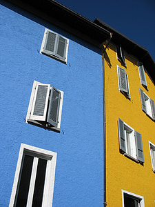 Locarno, Családi házak, Svájc, építészet, homlokzat, ablak, ház