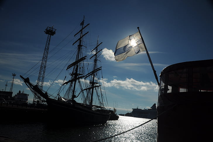 brod, Finska, Helsinki, Zastava, more, luka, čarter plovila