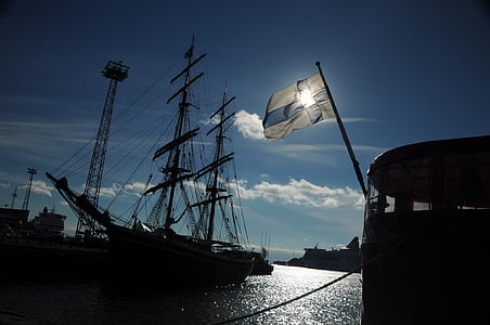 船舶, 芬兰, 赫尔辛基, 国旗, 海, 端口, 航海的船只