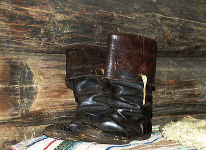 boots, shoes, old, garment, clothing, leather, wood