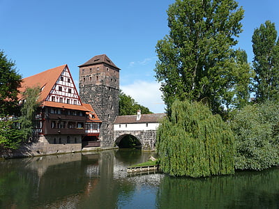 nuremberg, old town, fachwerkhaus, places of interest, germany, historically, the chain bridge