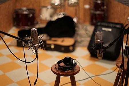 microphone, music, studio, music studio, stage, sound, guitar