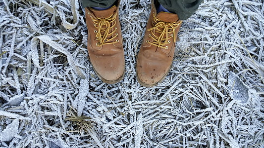 ブーツ, 冷ややかです, 地面, 冷, 冬, 屋外, ze