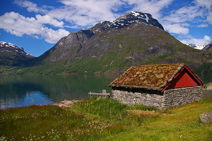 Noorwegen, fjordlandschaft, Bergen, landschap, natuur, heuvel, hemel