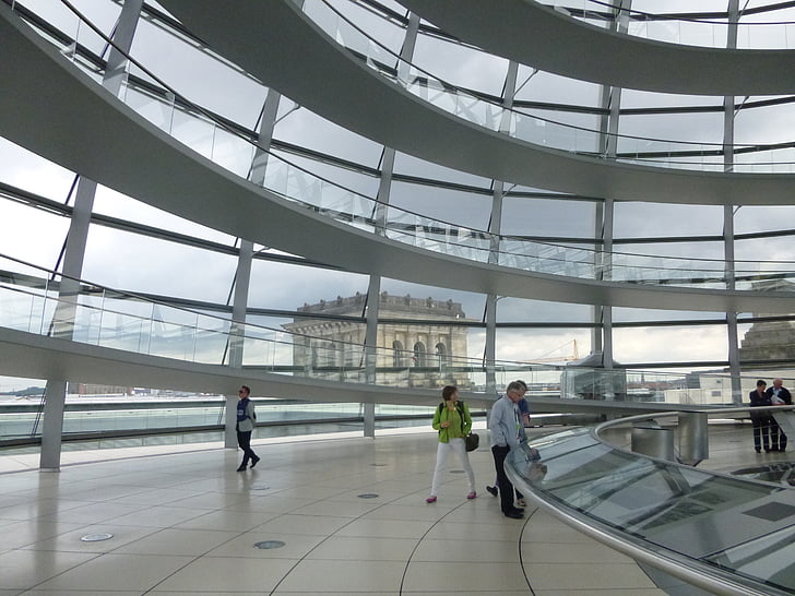 Берлин, Стеклянный купол, Рейхстаг, здание, люди, Архитектура, в помещении