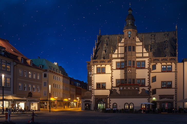 Schweinfurt, Zwitserse Franken, Stadhuis, nacht, Renaissance