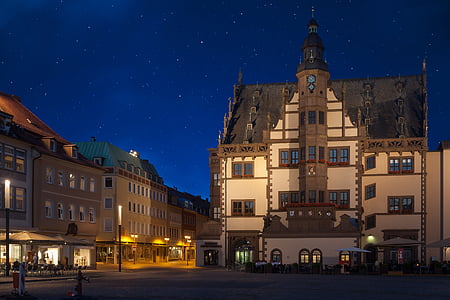 Schweinfurt, İsviçre Frangı, Belediye Binası, gece, Rönesans