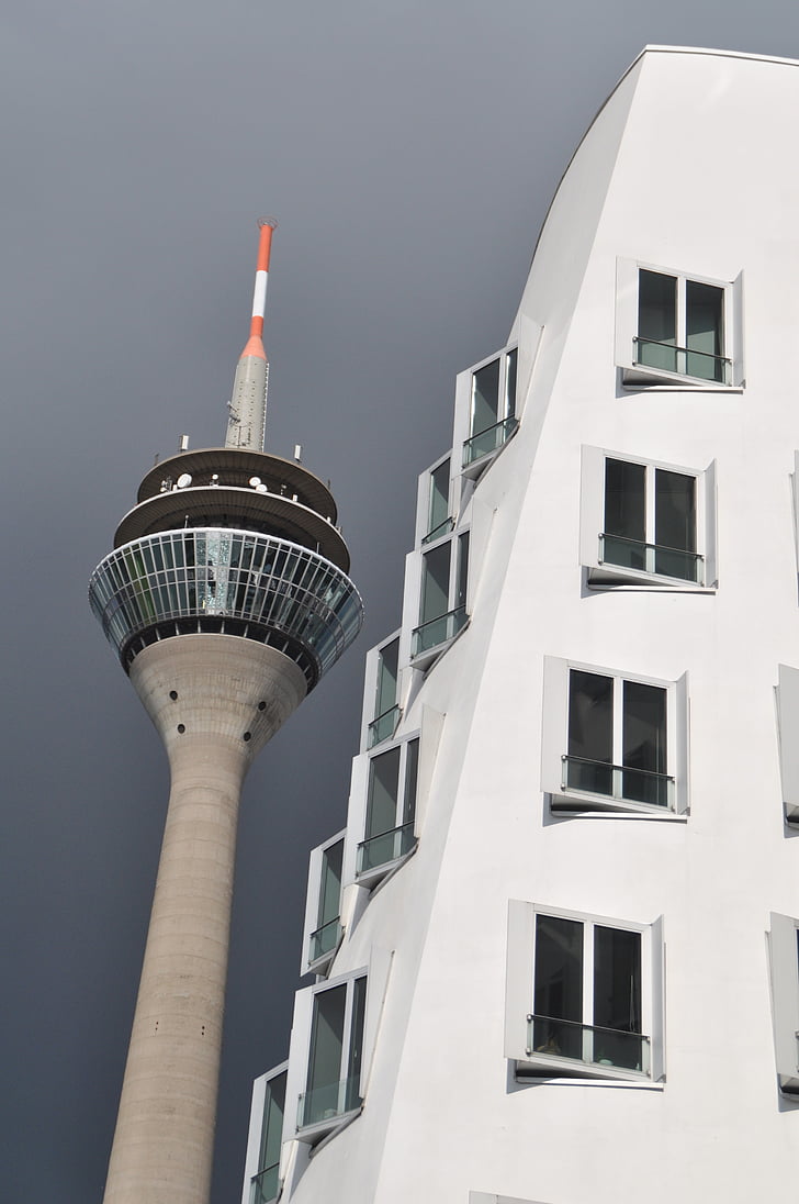 Gehry-byggnader, Düsseldorf, Media harbour, arkitektur, fasad, Gehry, moderna