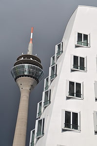 Gehry bangunan, Düsseldorf, Media harbour, arsitektur, fasad, Gehry, modern