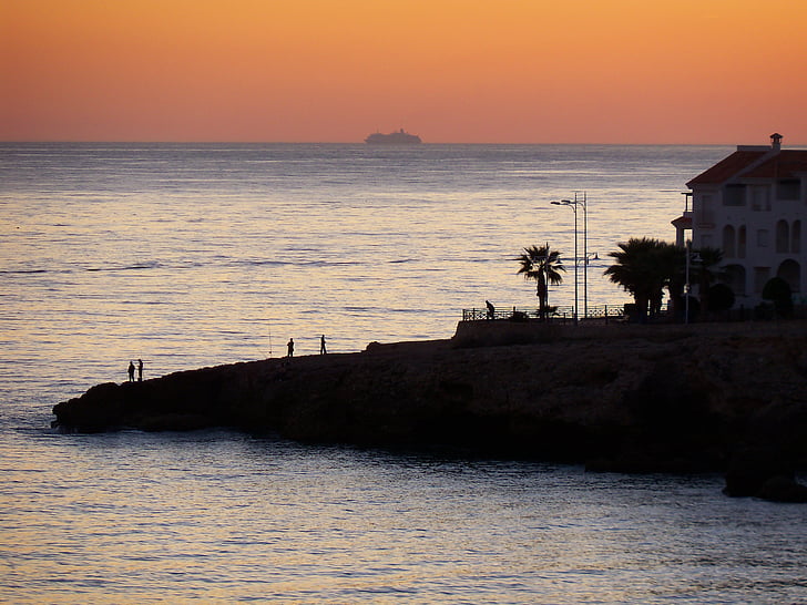 mar, Mediterráneo, Océano, promontorio de punto, Costa, puesta de sol, Crepúsculo