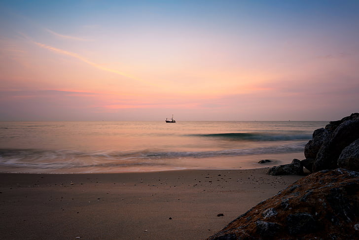 matahari terbit, Memancing, perahu, Thailand, Teluk, batu, air