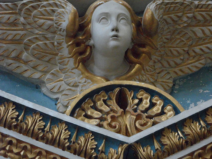 Angel, kerubina, baročni, domišljavi, cerkev, zlata, okrašena