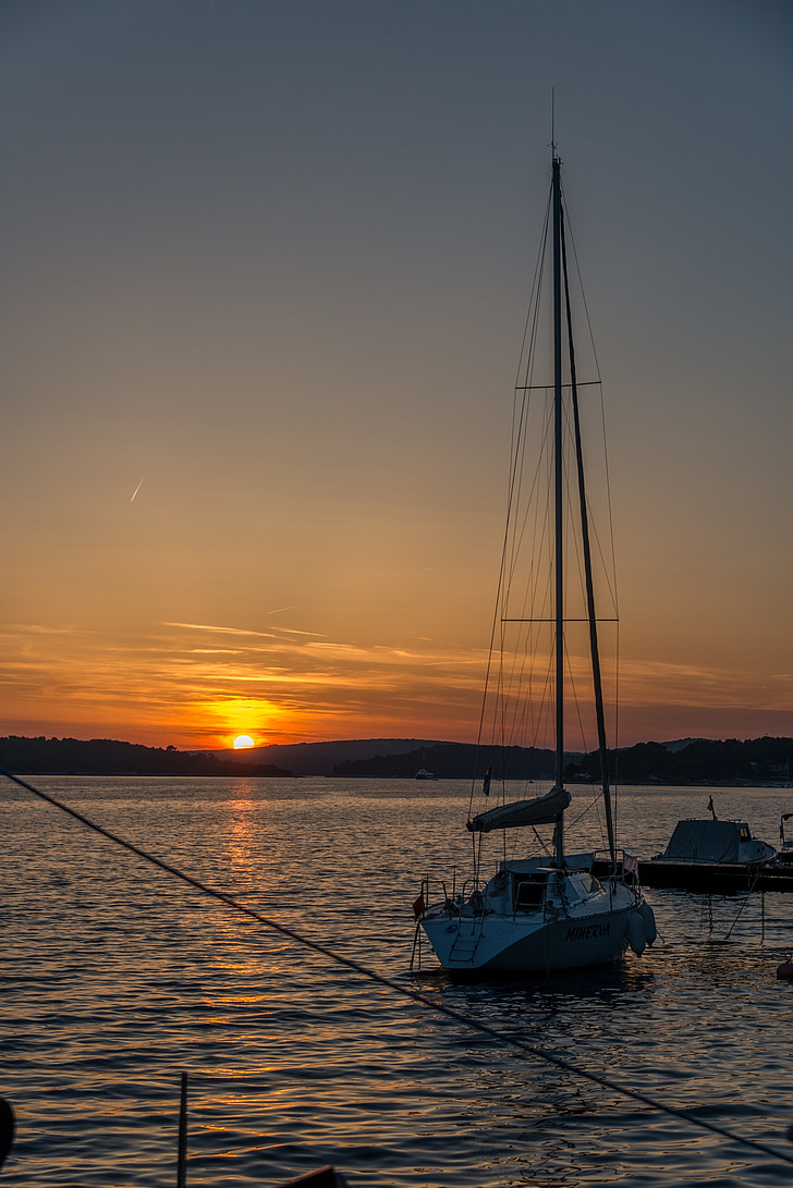 puesta de sol, barco, Océano