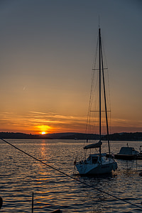 coucher de soleil, bateau, océan