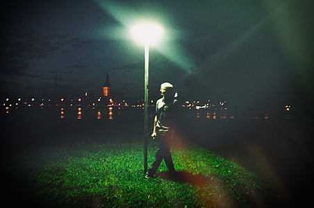standing, near, electric, patio, lamp, fantasy, grass
