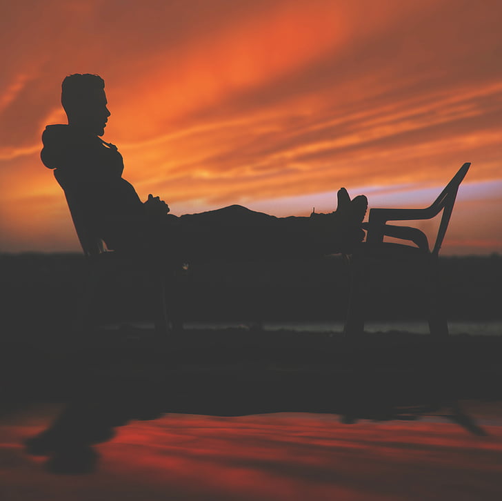 silhouette, man, sitting, armchair, chair, people, alone